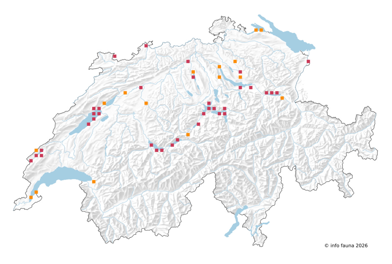 Beobachtungskarte von Ephemera vulgata in der Schweiz